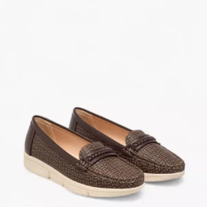 Monogram Print Slip-On Loafers with Braid Detail