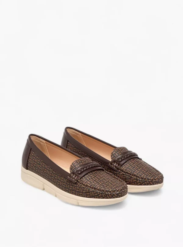 Monogram Print Slip-On Loafers with Braid Detail
