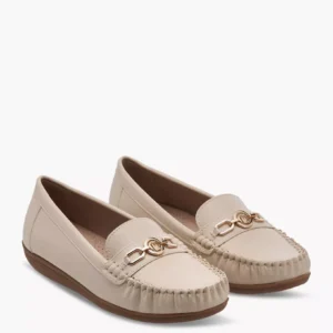Solid Slip-On Comfort Loafers with Metal Accent