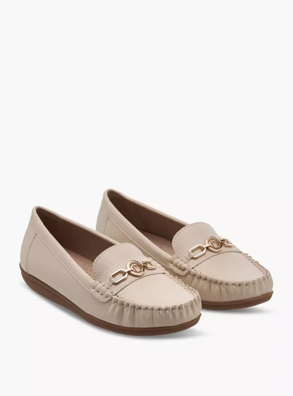 Solid Slip-On Comfort Loafers with Metal Accent
